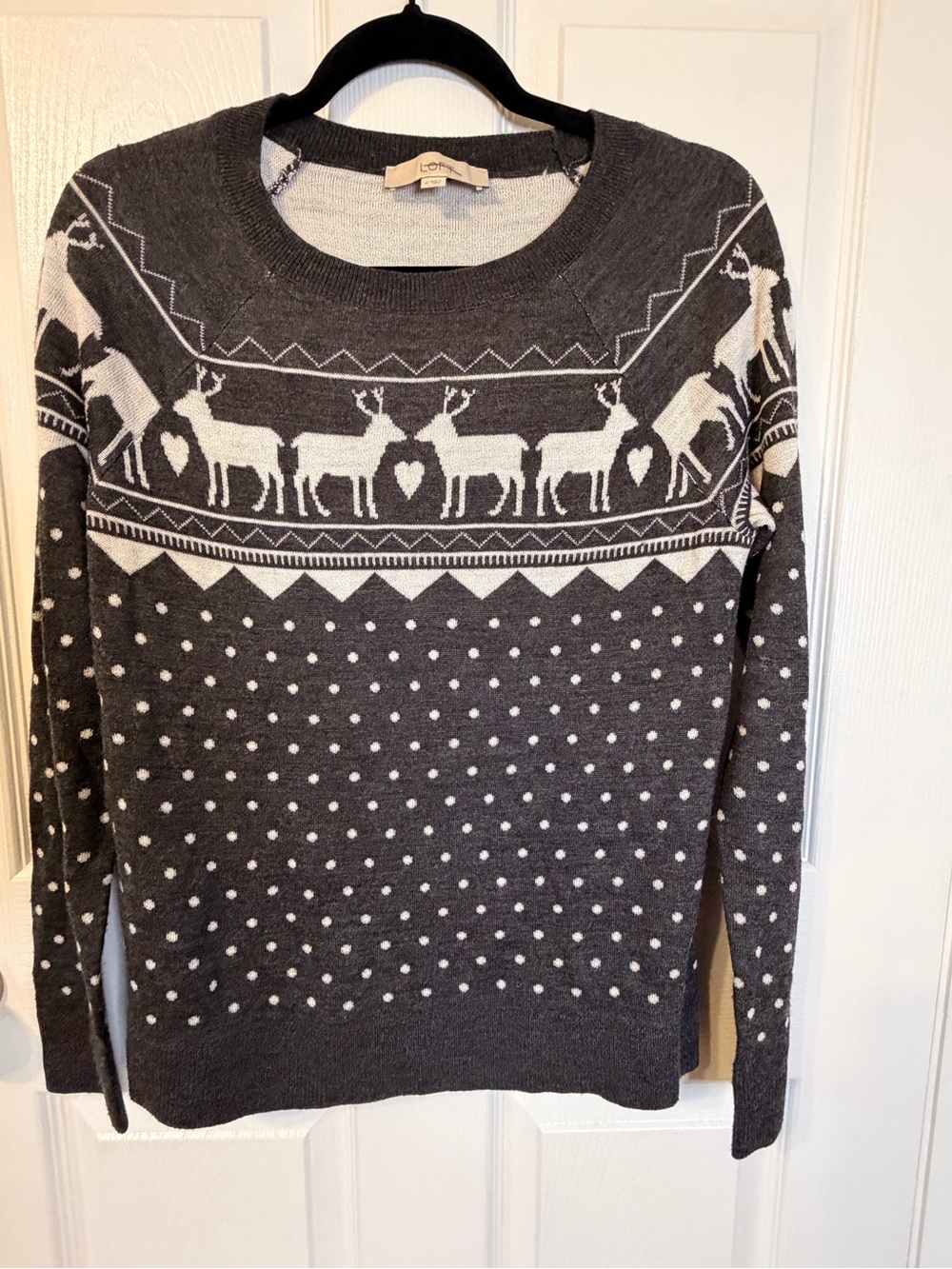 LOFT Charcoal Reindeer Crewneck Sweater